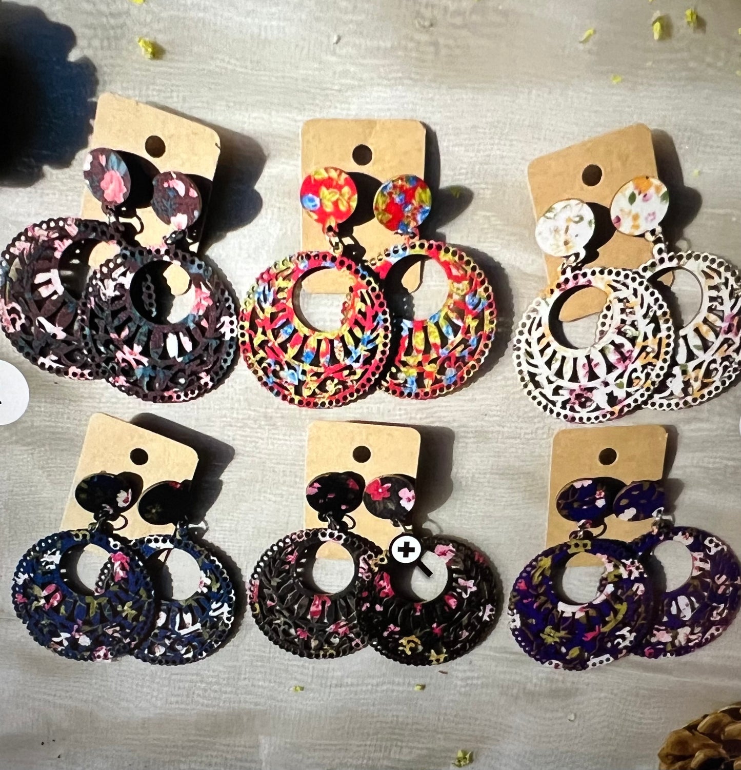 BOHEMIAN ETHNIC FABRIC PRINT WOOD EARRINGS ER189