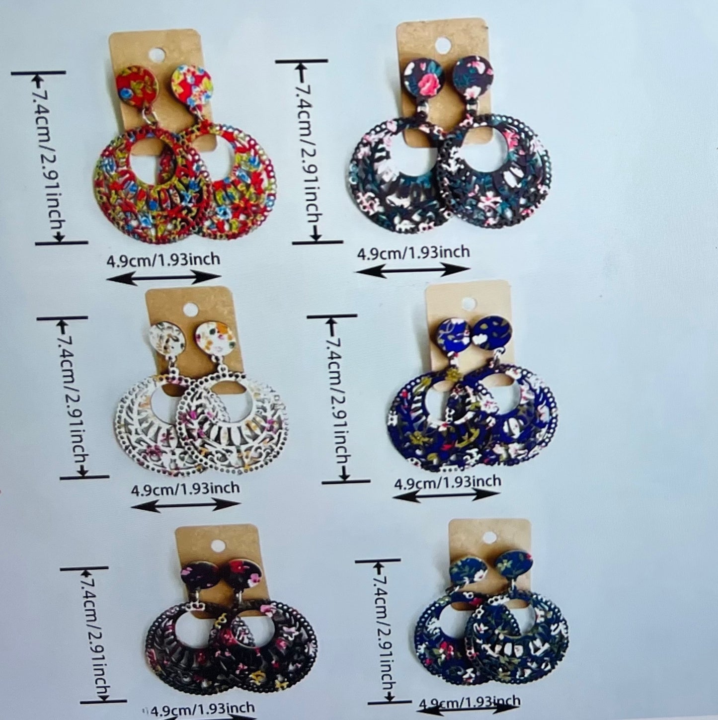 BOHEMIAN ETHNIC FABRIC PRINT WOOD EARRINGS ER189