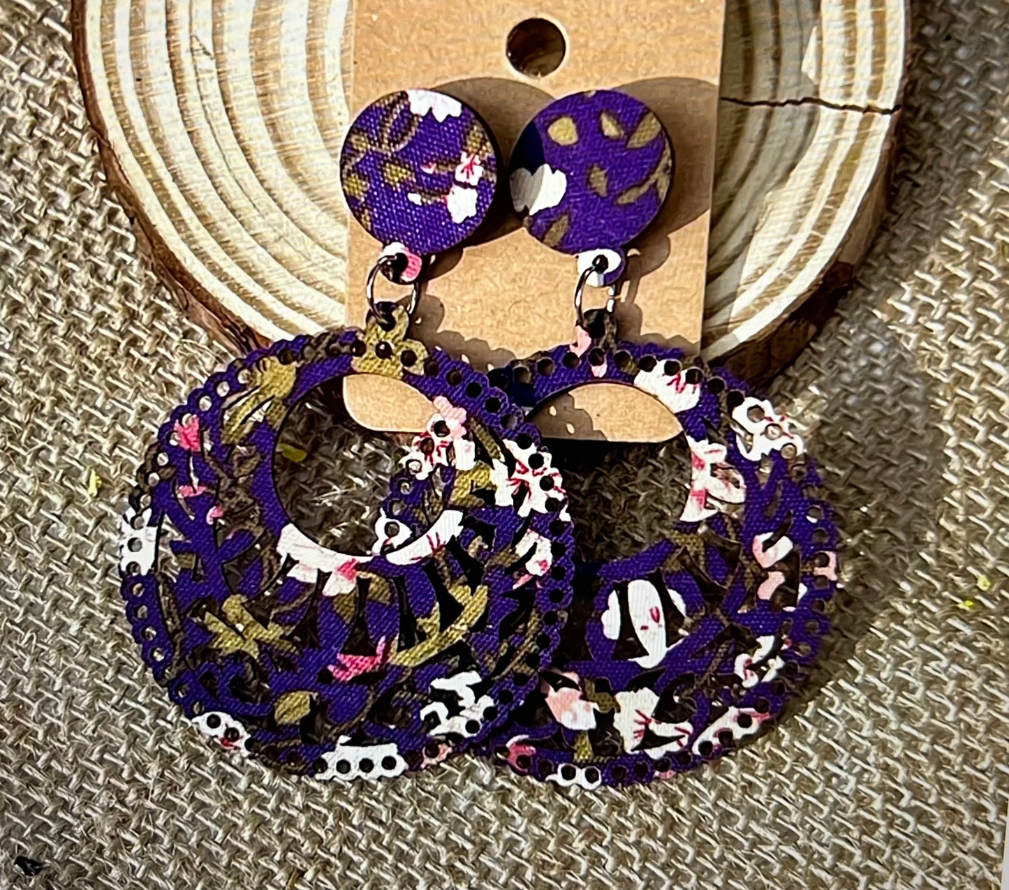 BOHEMIAN ETHNIC FABRIC PRINT WOOD EARRINGS ER189