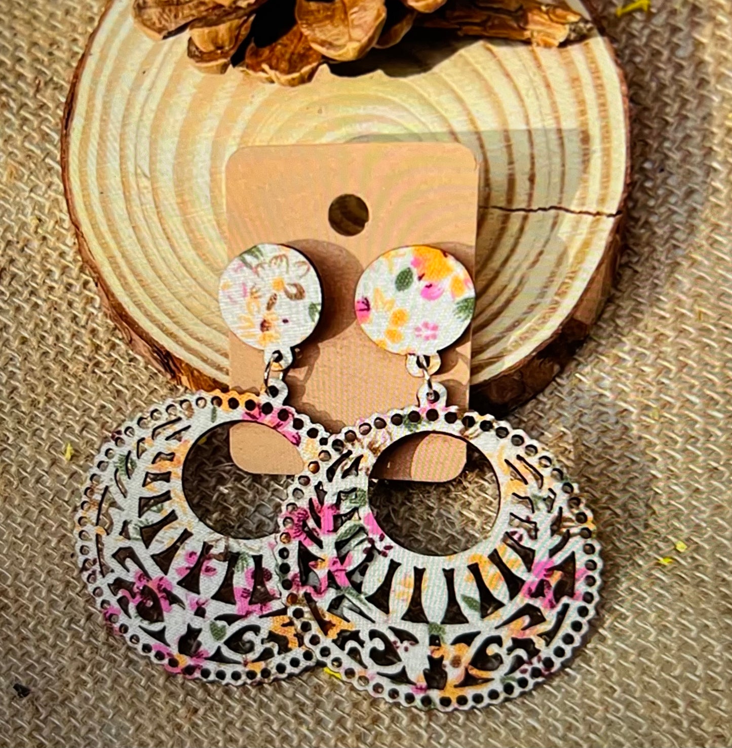 BOHEMIAN ETHNIC FABRIC PRINT WOOD EARRINGS ER189