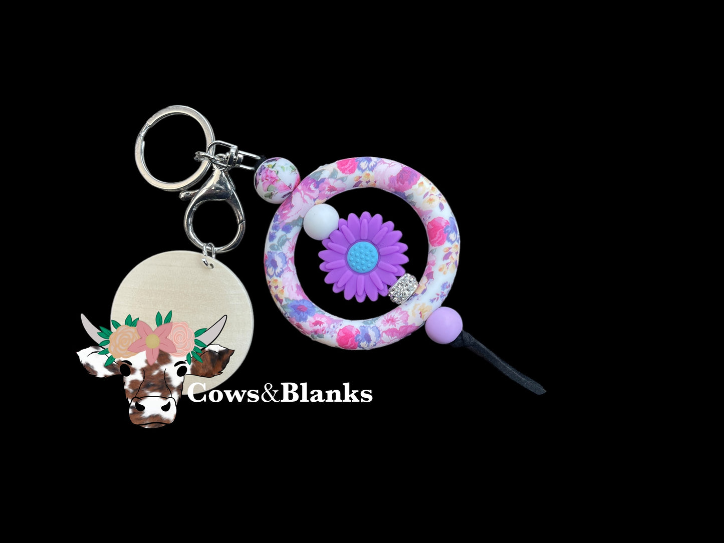 Charm/Key Ring Decorative Silicone Ring with Decorative Bead in the Center With Wooden Disc