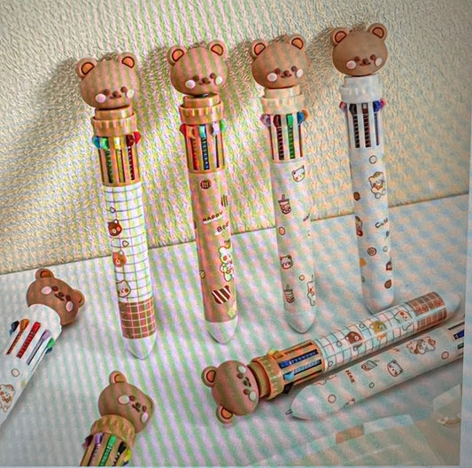 Pens:Multicolor ink pen. Ten different colors available on each pen.