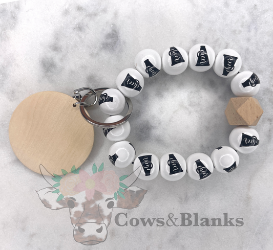Sports: Cheer Beads and Wooden Wristlet Bracelet Keychain