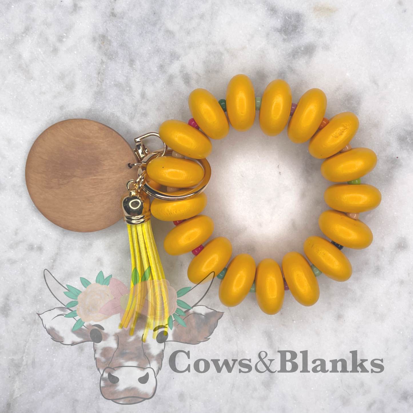 ABACUS COLORED BEADS WOODEN WRISTLET BRACELET KEYCHAIN WITH WOODEN DISC AND TASSEL