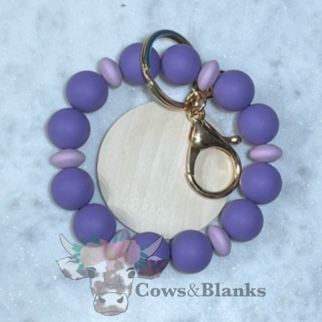 ALEXANDRA SILICONE BEADED STRETCH WRISTLET BRACELET KEYCHAIN WITH WOODEN DISC