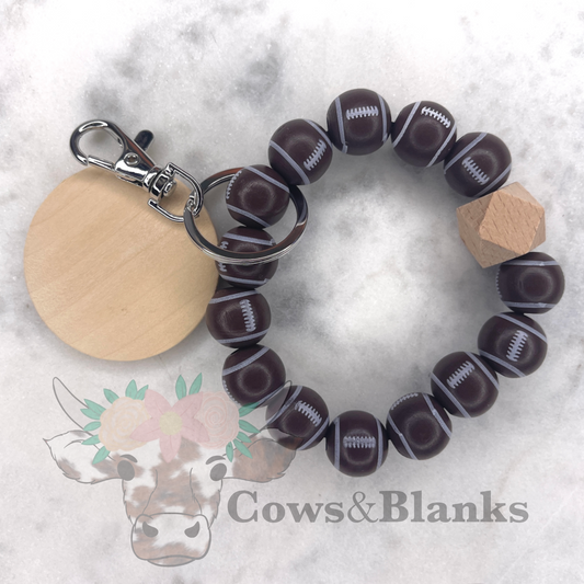 Sports: Football Wooden Wristlet Bracelet Keychain