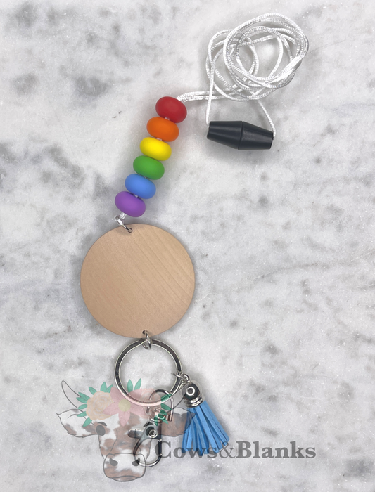 Rainbow Themed Silicone Bead Lanyard with Tassel and Disc