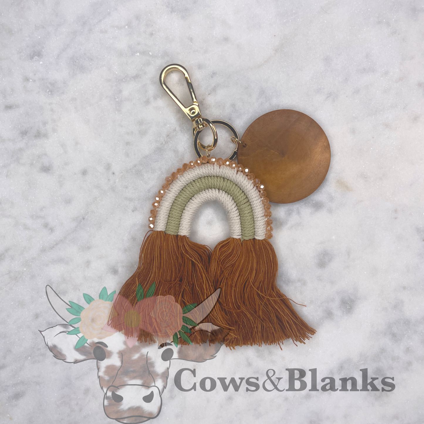 Rainbow Bohemian Macrame Keychain with Dark Disc