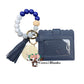 Wallet/Wristlet with Solid Navy Cardholder with a Dark Royal Blue, Gray, and White Marble Silicone Beaded Wristlet with a Wooden Accent Bead, Gold Hardware, Matching Tassel, and a Wooden Disc