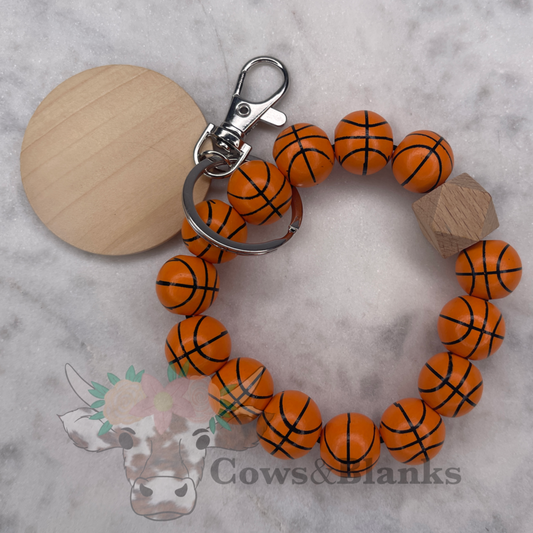 Basketball Wooden Wristlet Bracelet Keychain