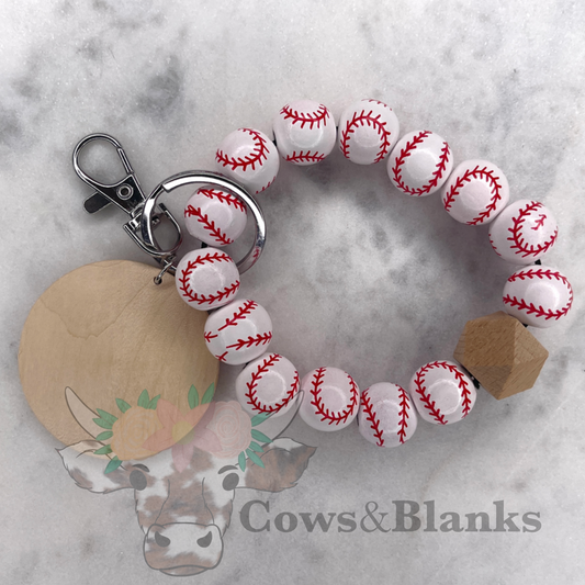 Baseball Wooden Wristlet Bracelet Keychain