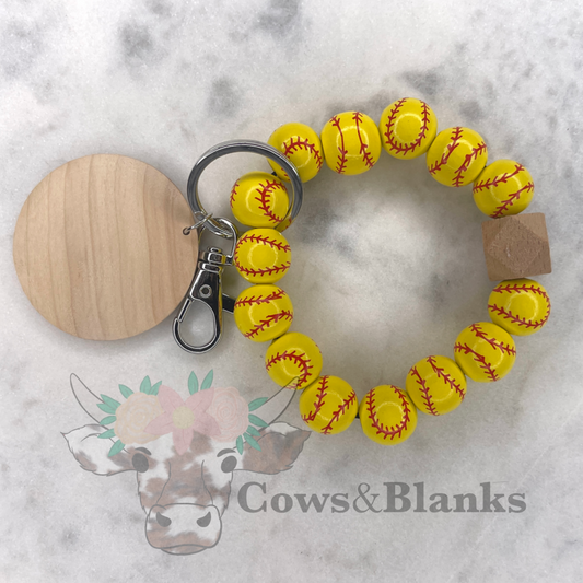 Sports: Softball Wooden Wristlet Bracelet Keychain