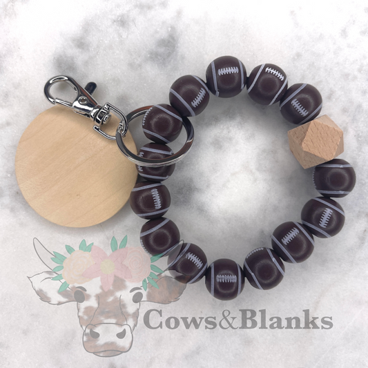 Football Wooden Wristlet Bracelet Keychain