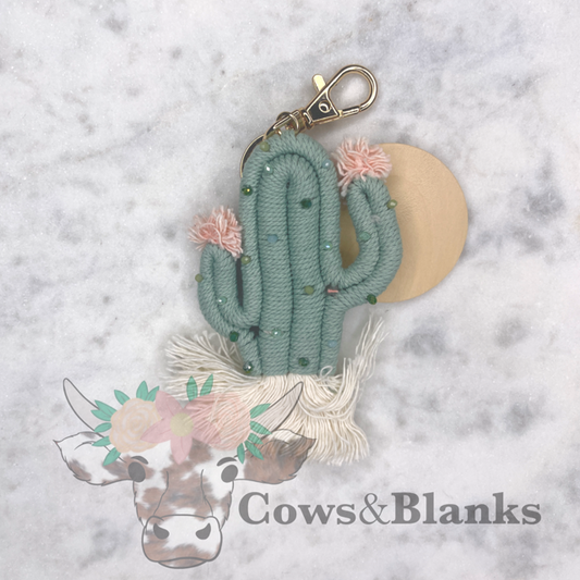 Cactus Beaded Bohemian Style Keychain with Wooden Disc