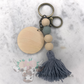 Boho Natural Beads Keychain With Silicone Bead Tassel with Wooden Disc