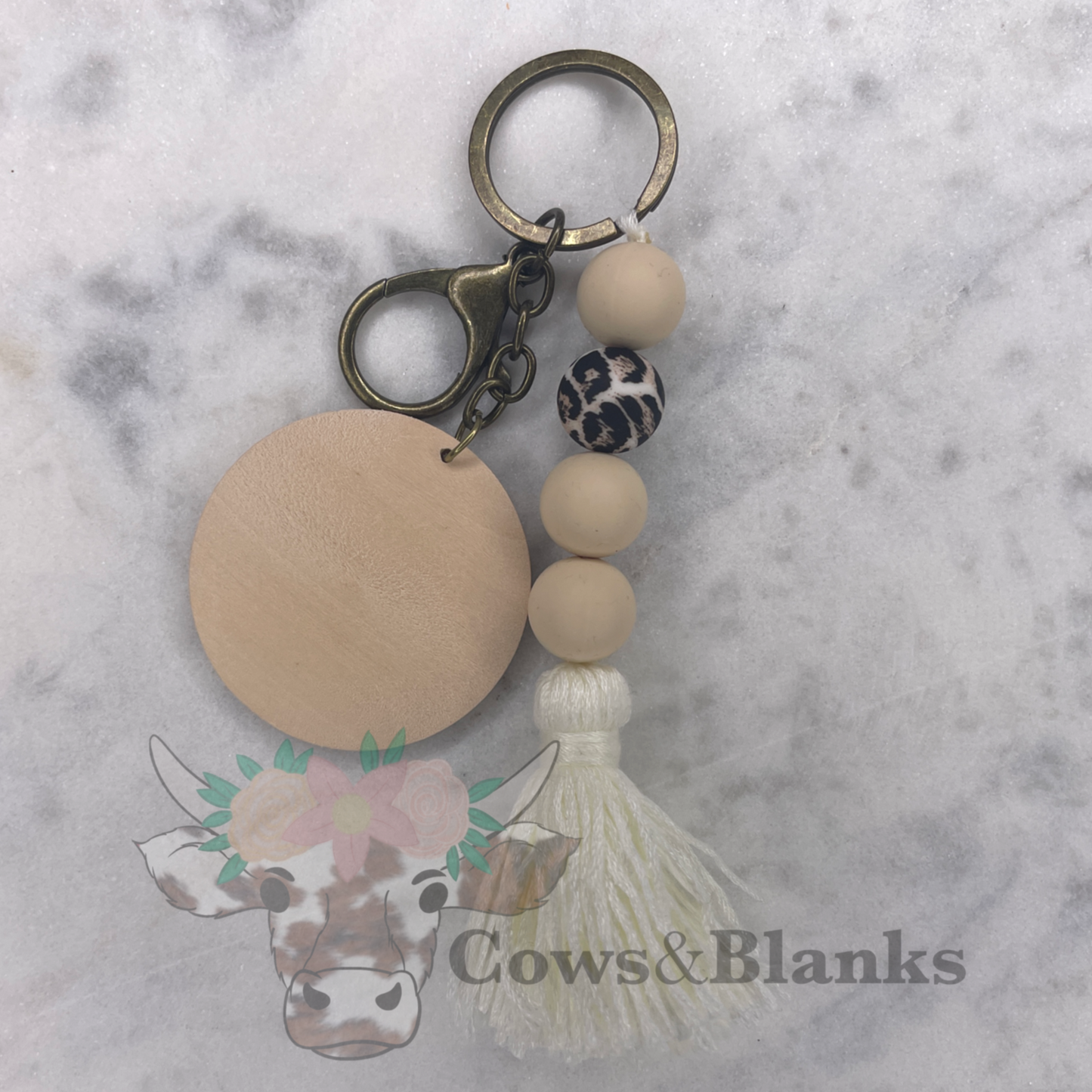 Boho Silicone Bead Tassel Keychain with Wooden Disc – Cows and Blanks